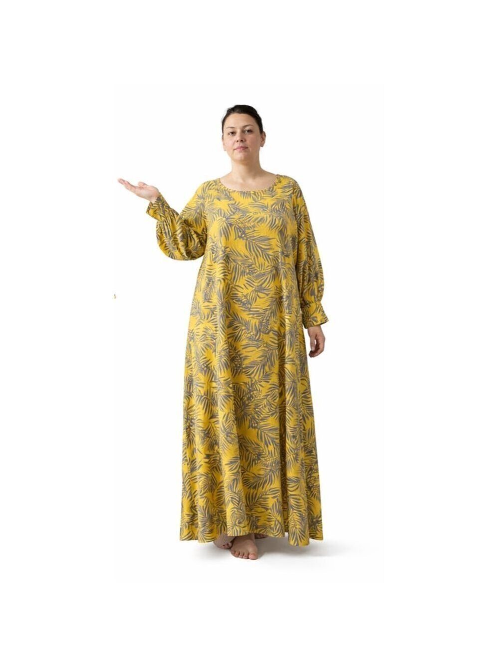 Osadia Handmade Yellow Palm Leaf Maxi Dress Size XXL Boho Tie Back